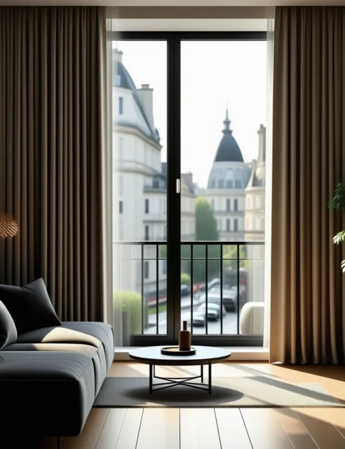 rideaux-phoniques-salon-vue-urbaine-calme